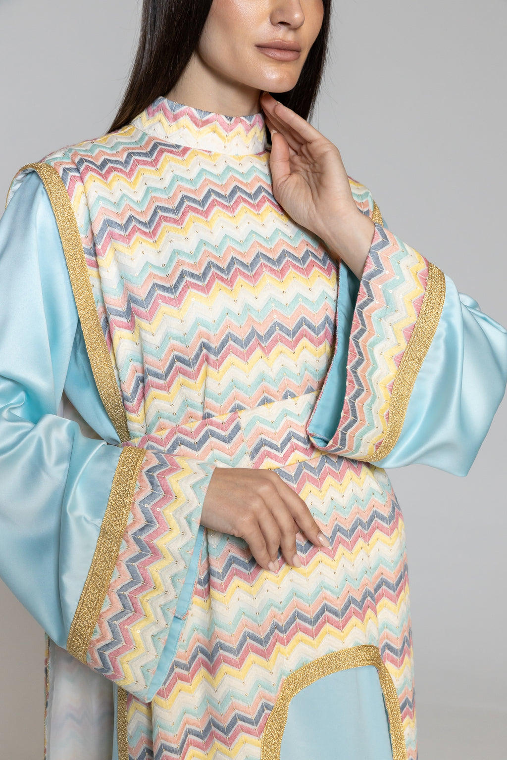 Blue Kaftan with Multicolor Overlay