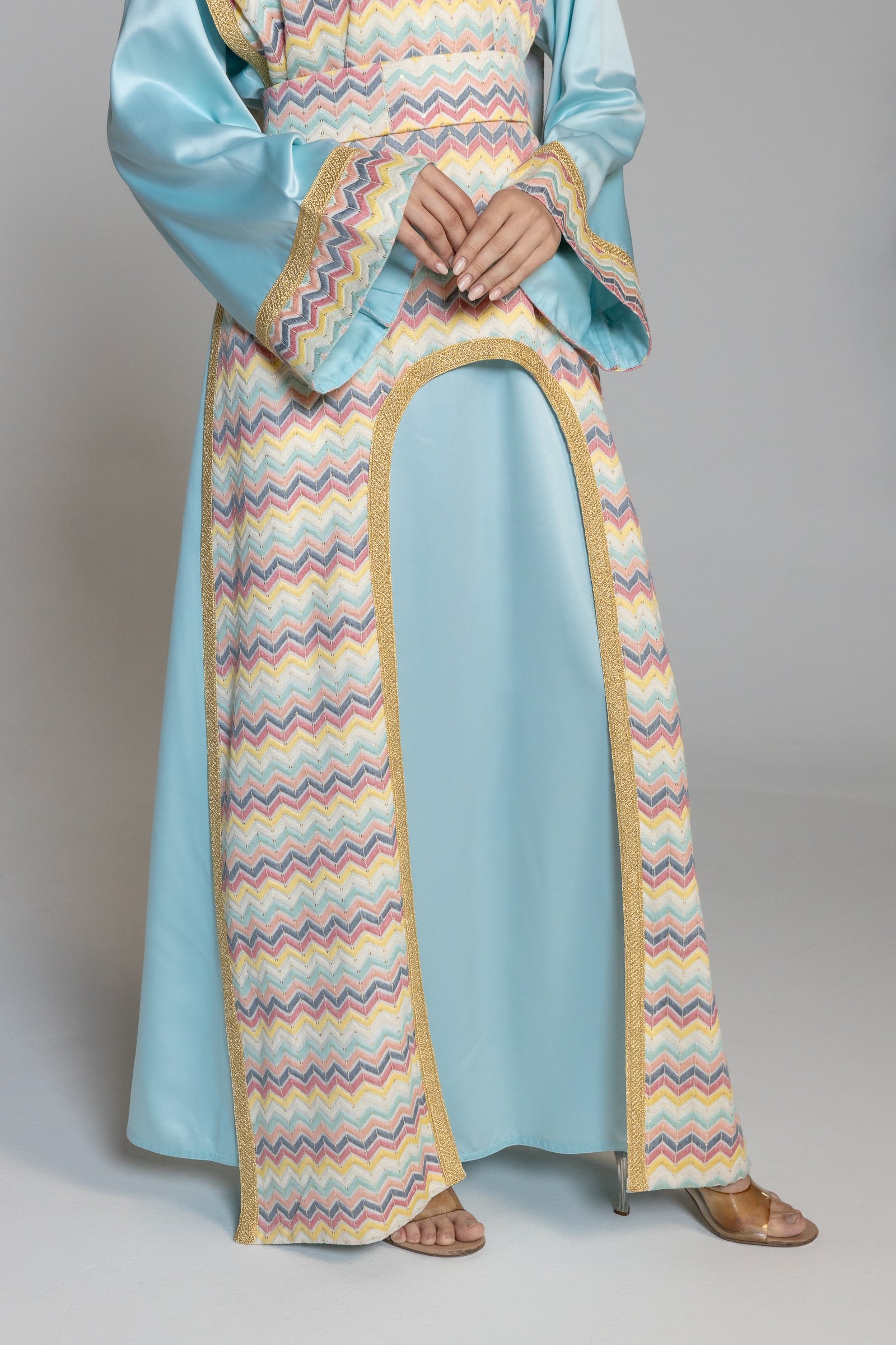 Blue Kaftan with Multicolor Overlay