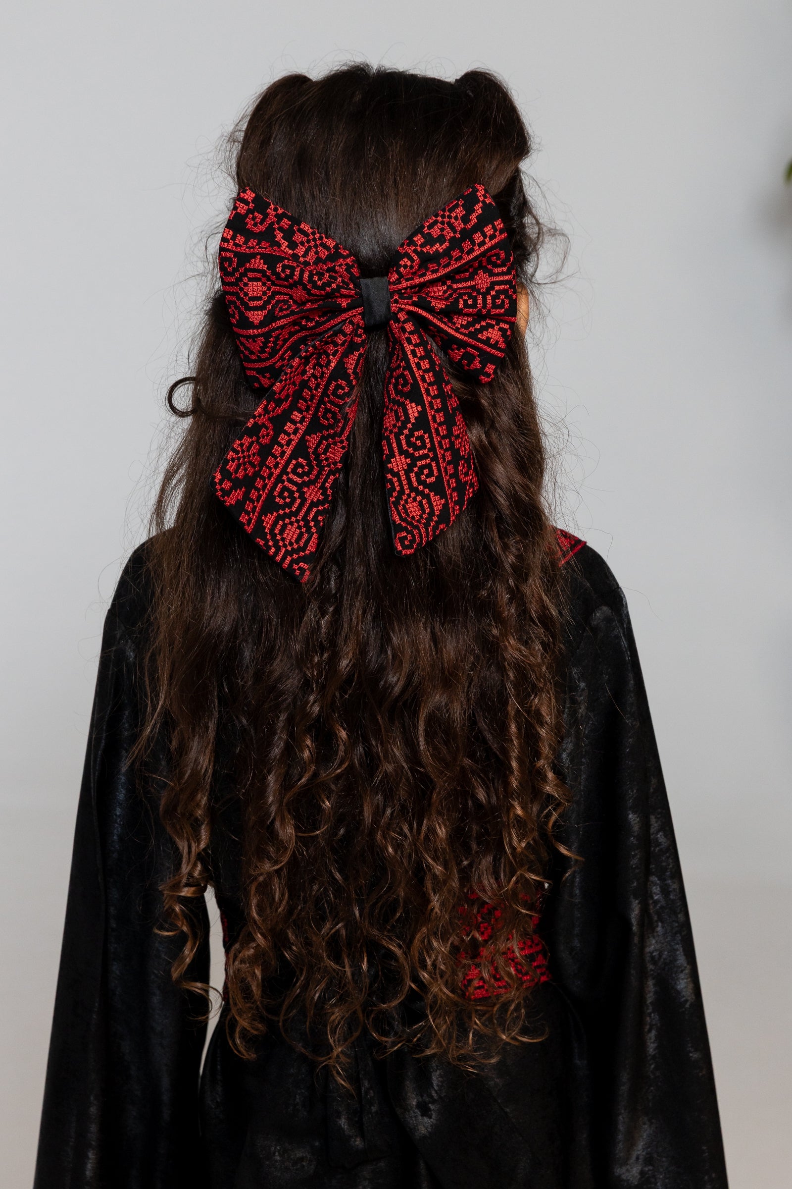 Red Embroidered Bow Hair Clip