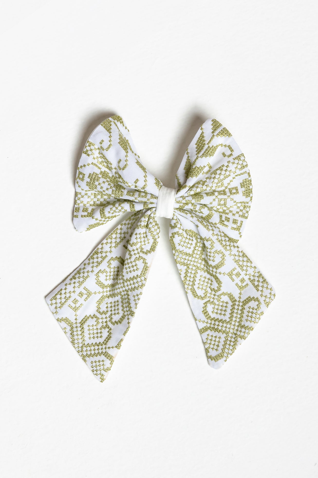 Green Embroidered Bow Hair Clip