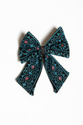Blue Embroidered Bow Hair Clip