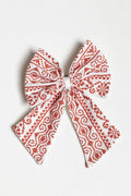 White Embroidered Bow Hair Clip