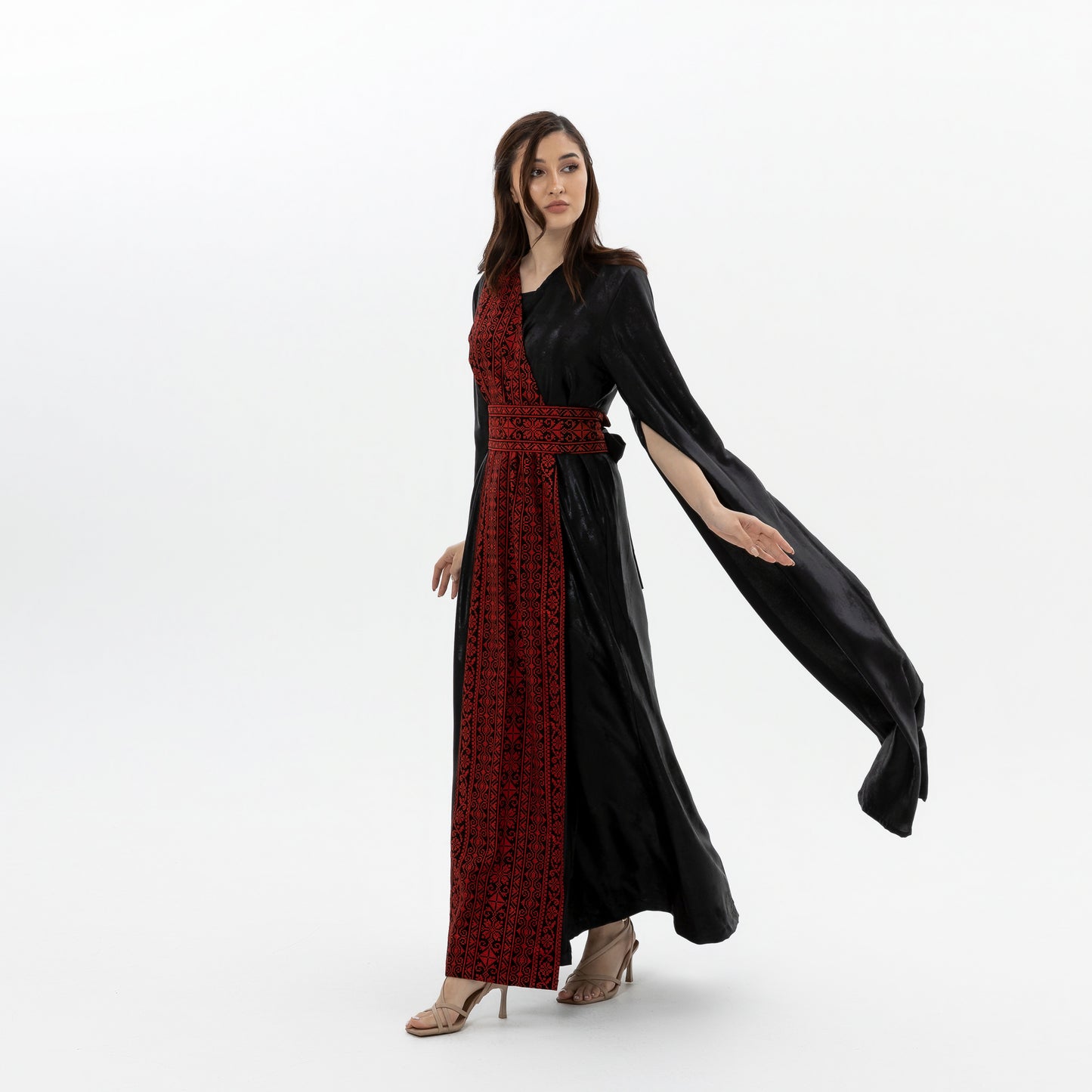 Black Abaya with Red Embroidery Details