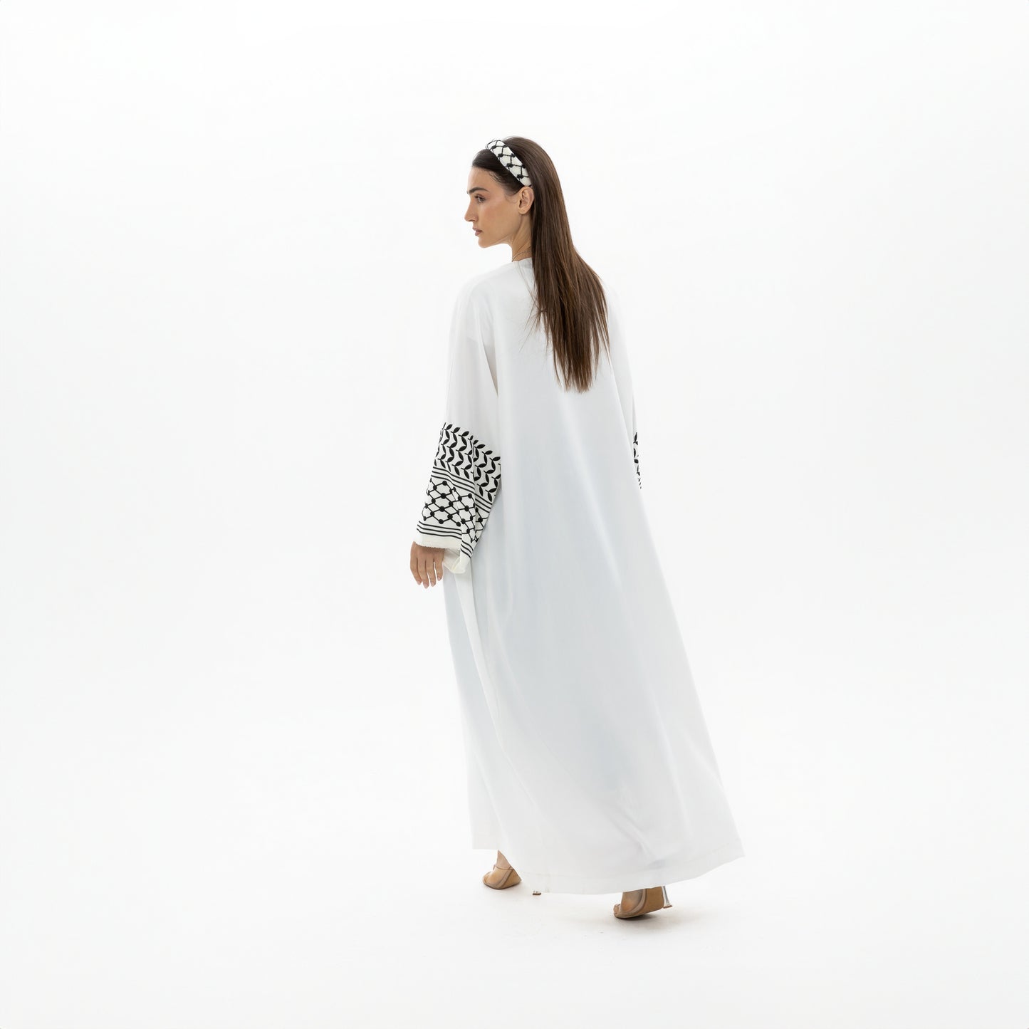 White Abaya with Keffiyeh Sleeves