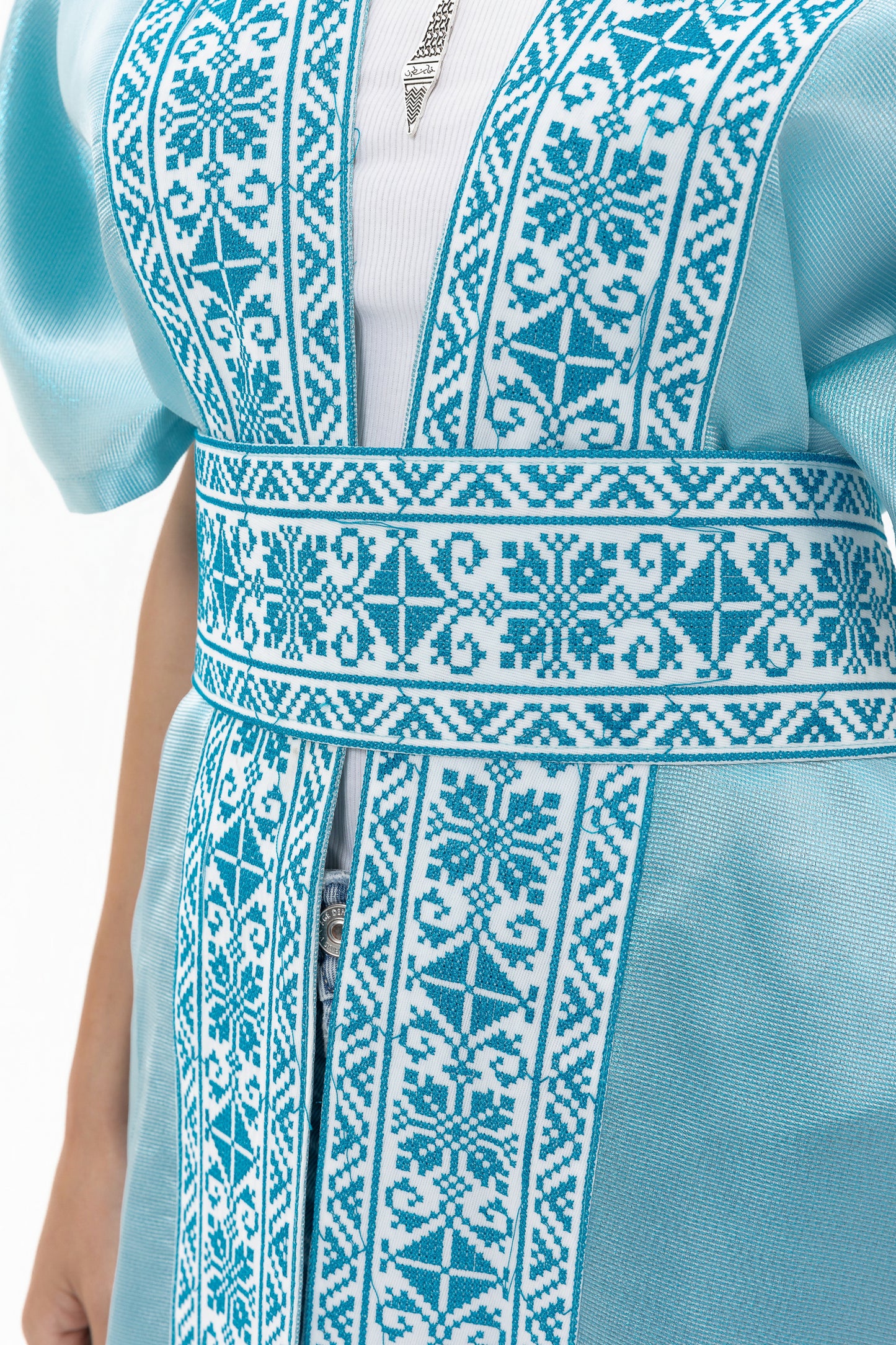 Light Blue Abaya with Tatreez Details