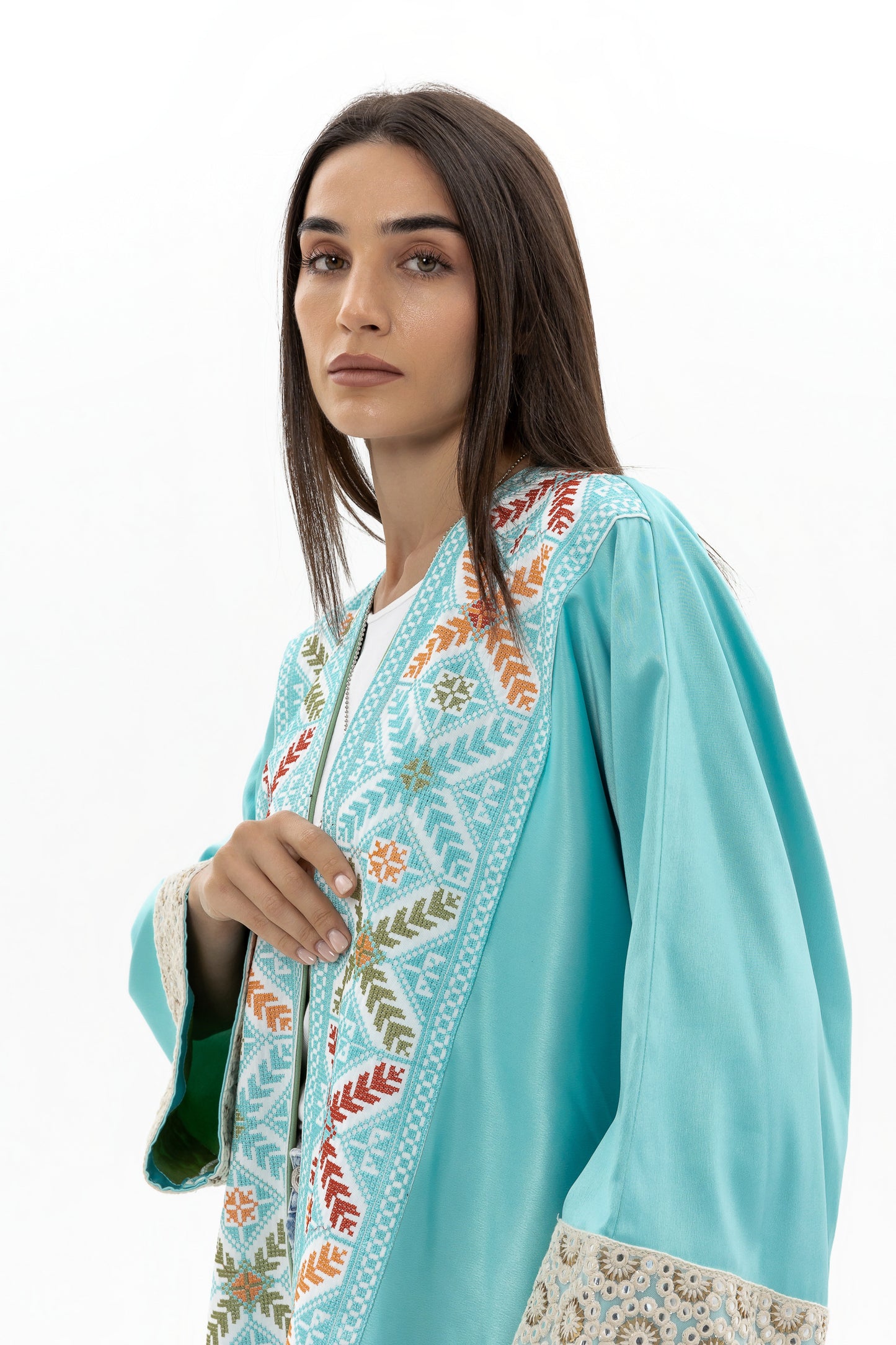 Blue Abaya with Colorful Tatreez