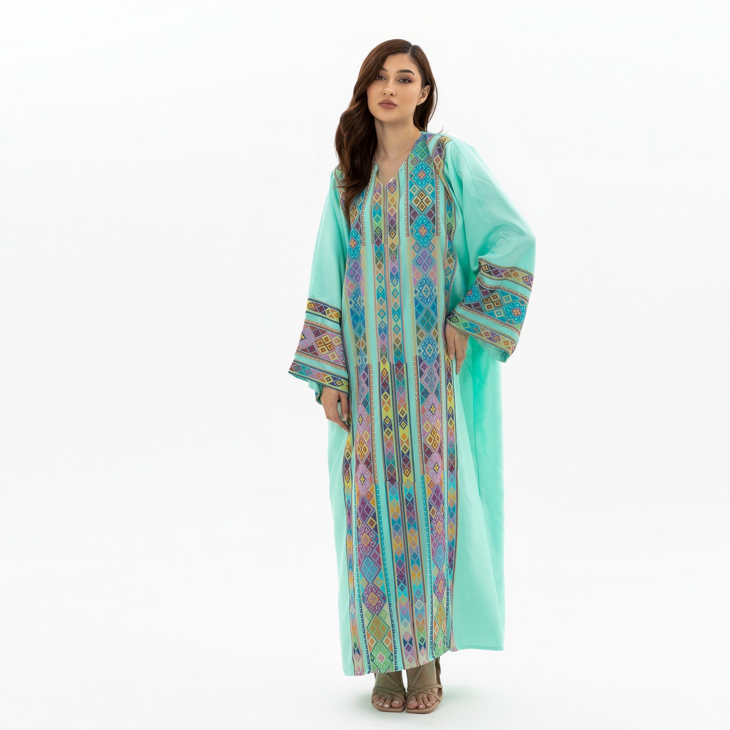 Adult Turquoise Kaftan with Tatreez Details