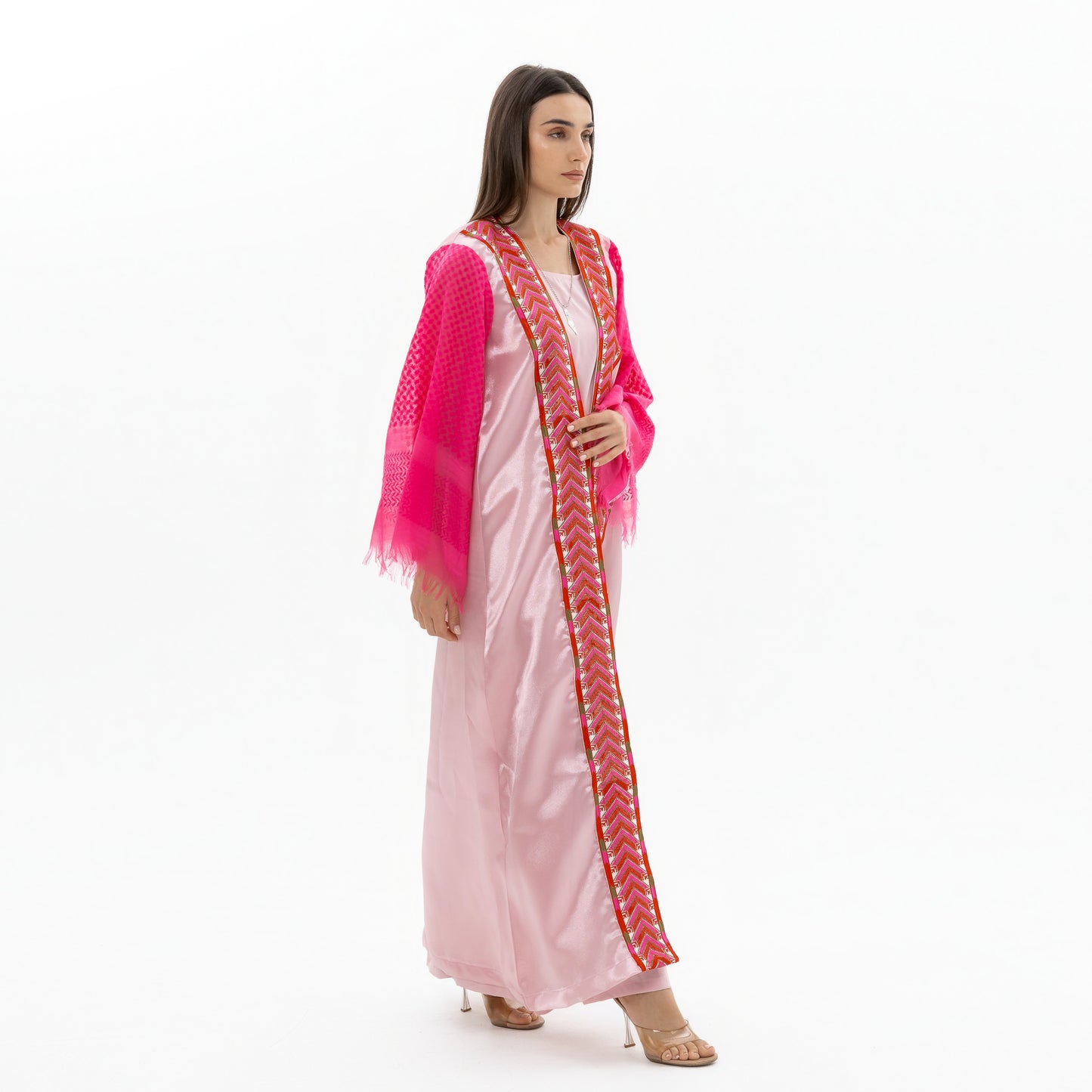 Adult Pink Abaya with Keffiyeh Sleeves