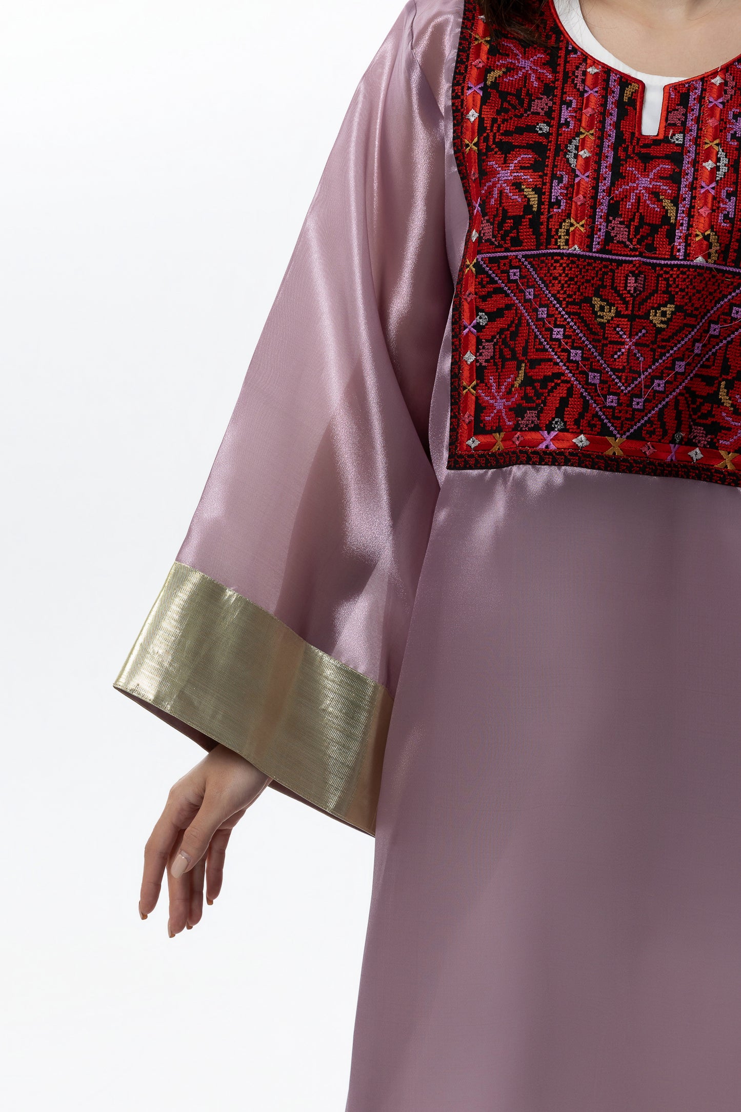 Mauve Dress with Palestinian Tatreez & Gold Details