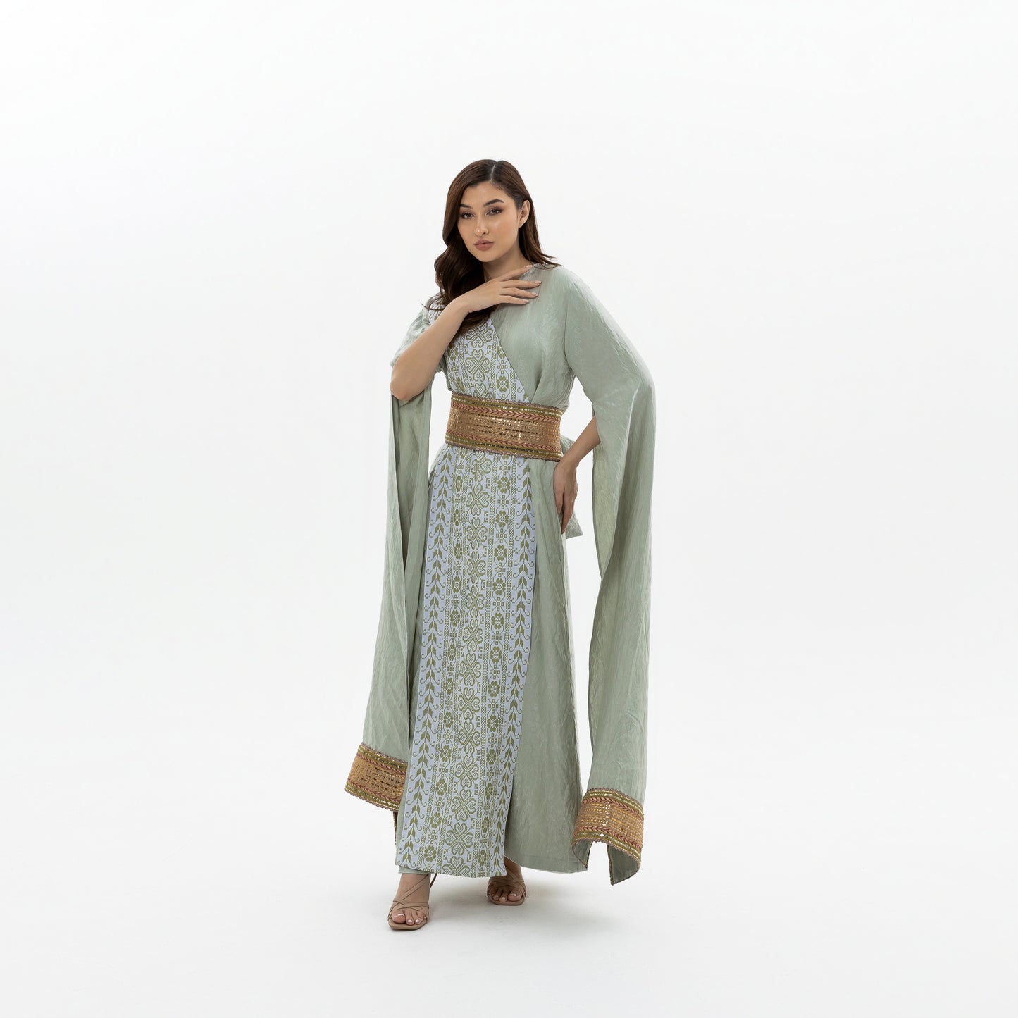 Mint Abaya with Embroidery Details