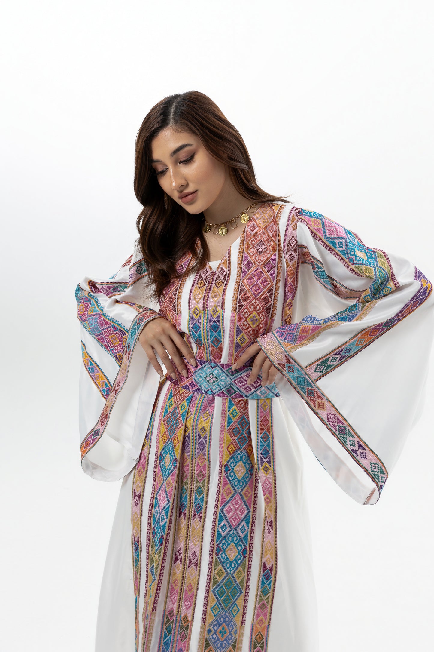 Adult White Kaftan with Tatreez