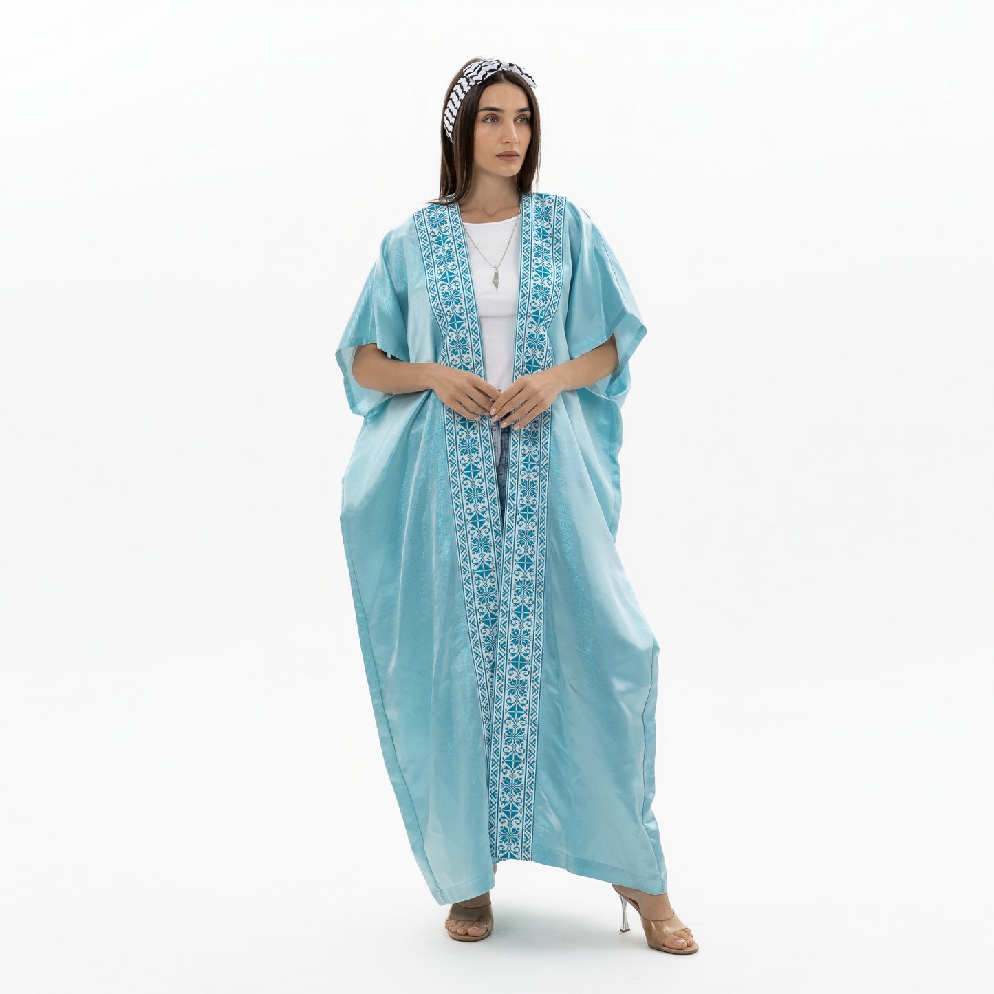 Light Blue Abaya with Tatreez Details