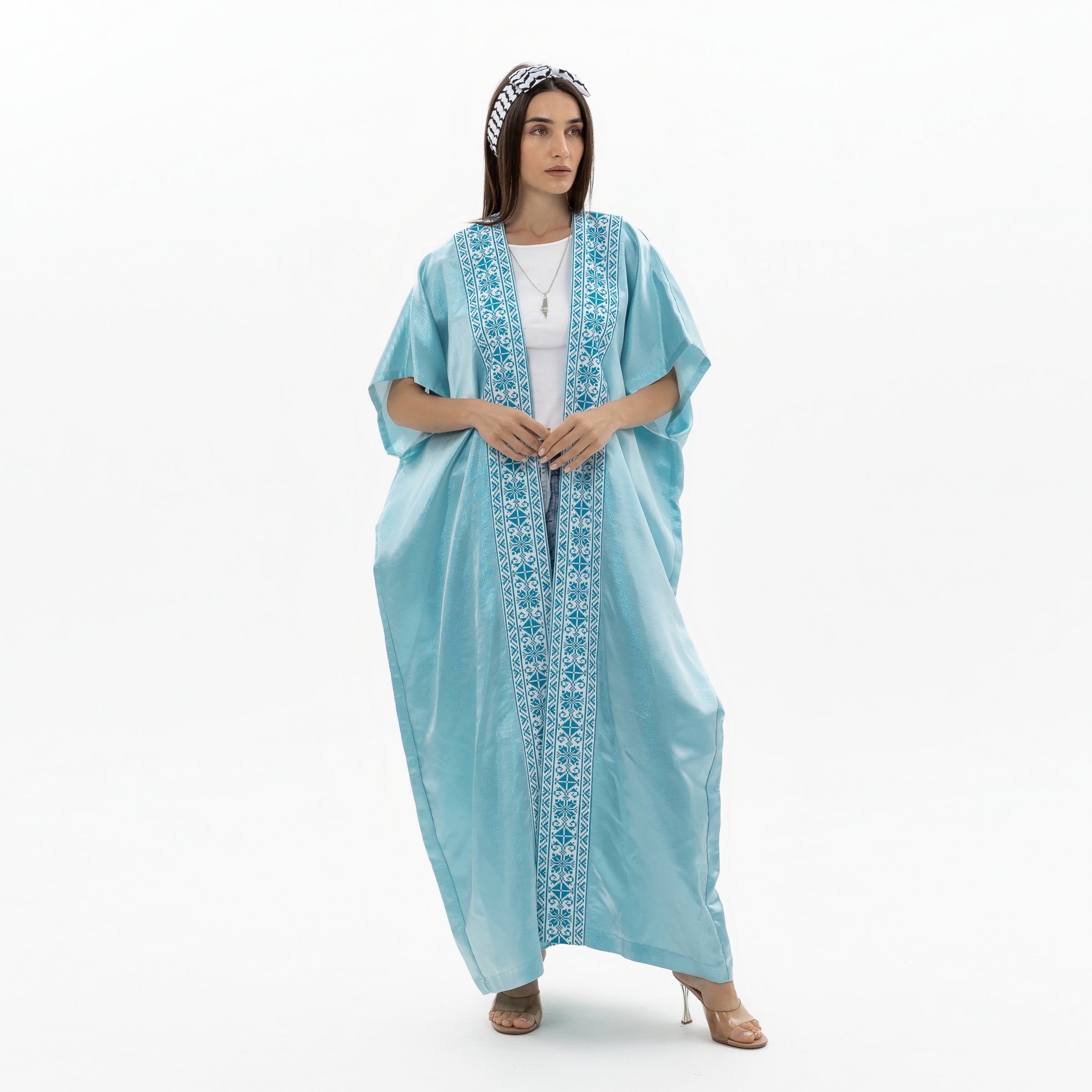 Light Blue Abaya with Tatreez Details