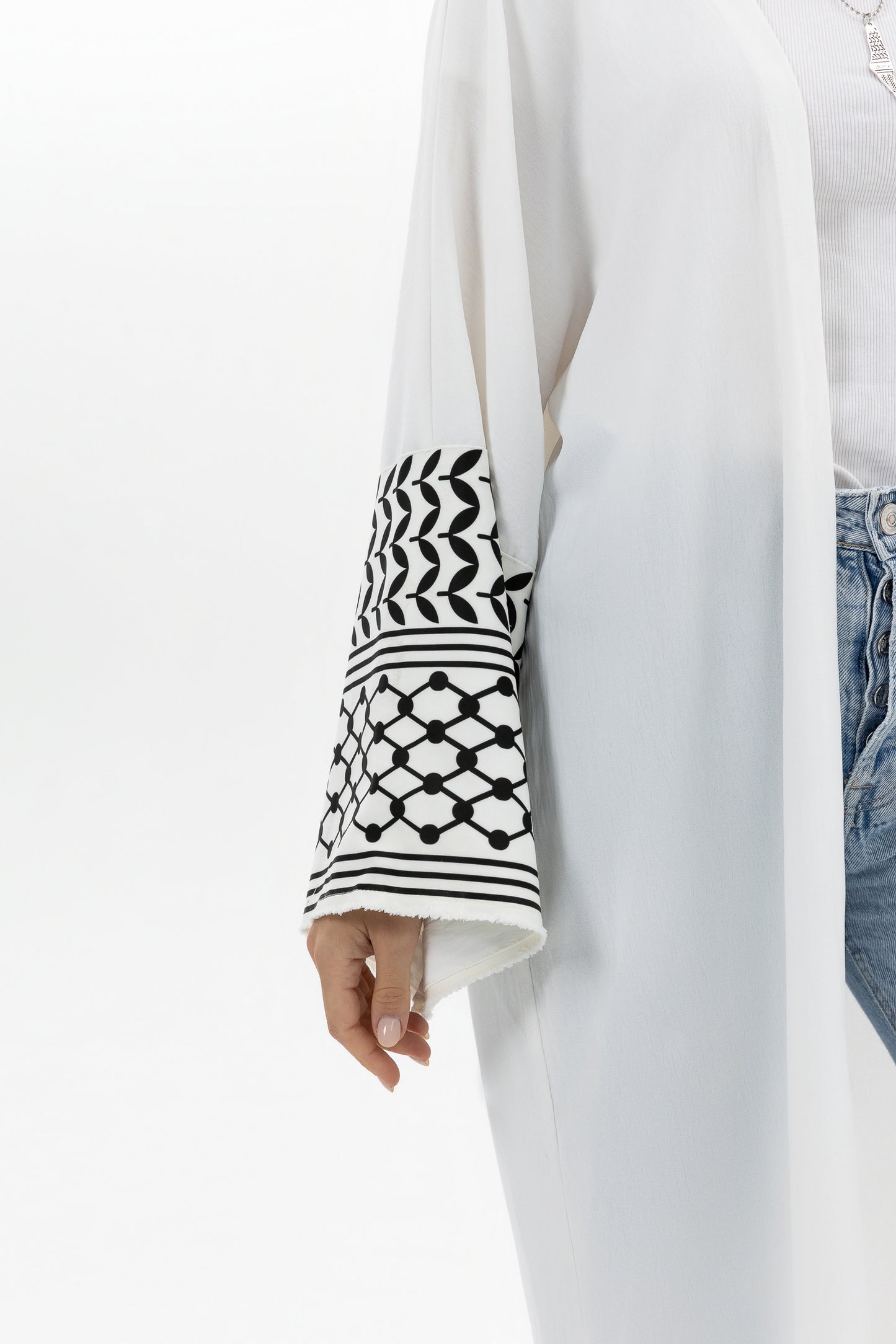 White Abaya with Keffiyeh Sleeves