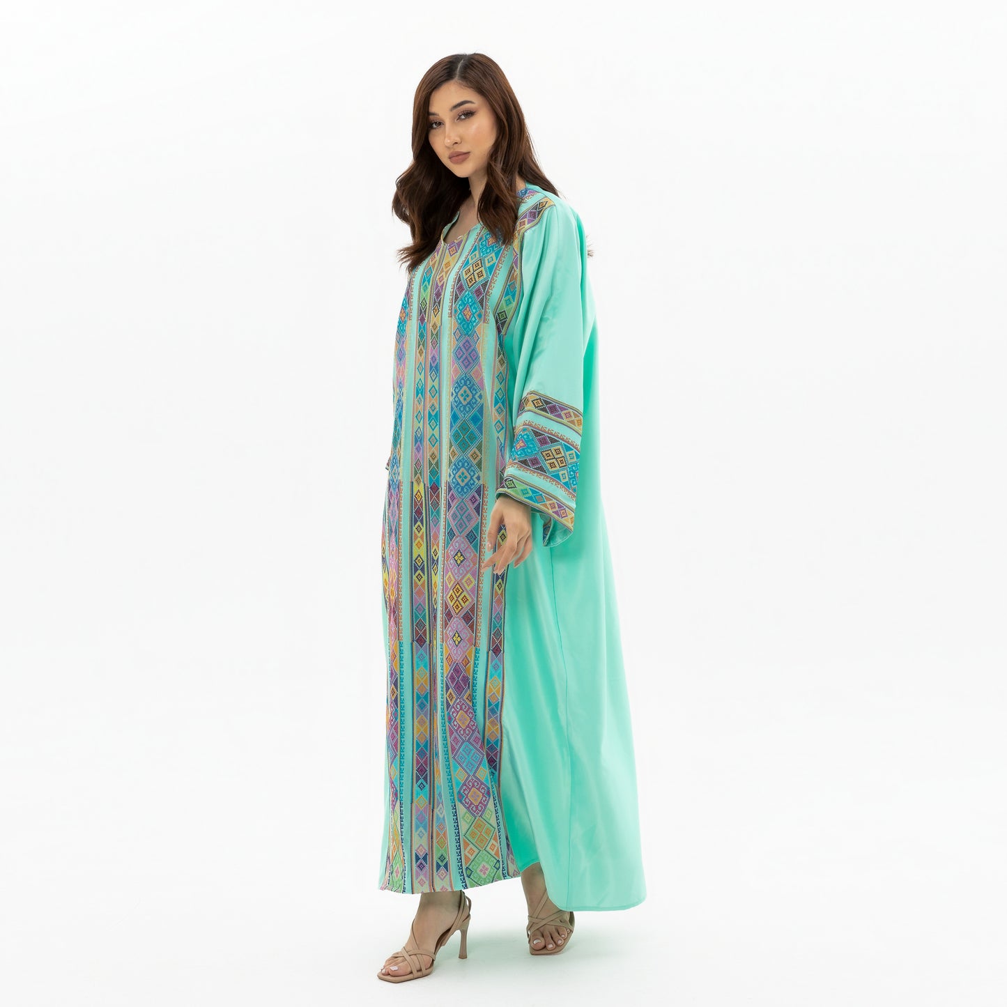 Adult Turquoise Kaftan with Tatreez Details