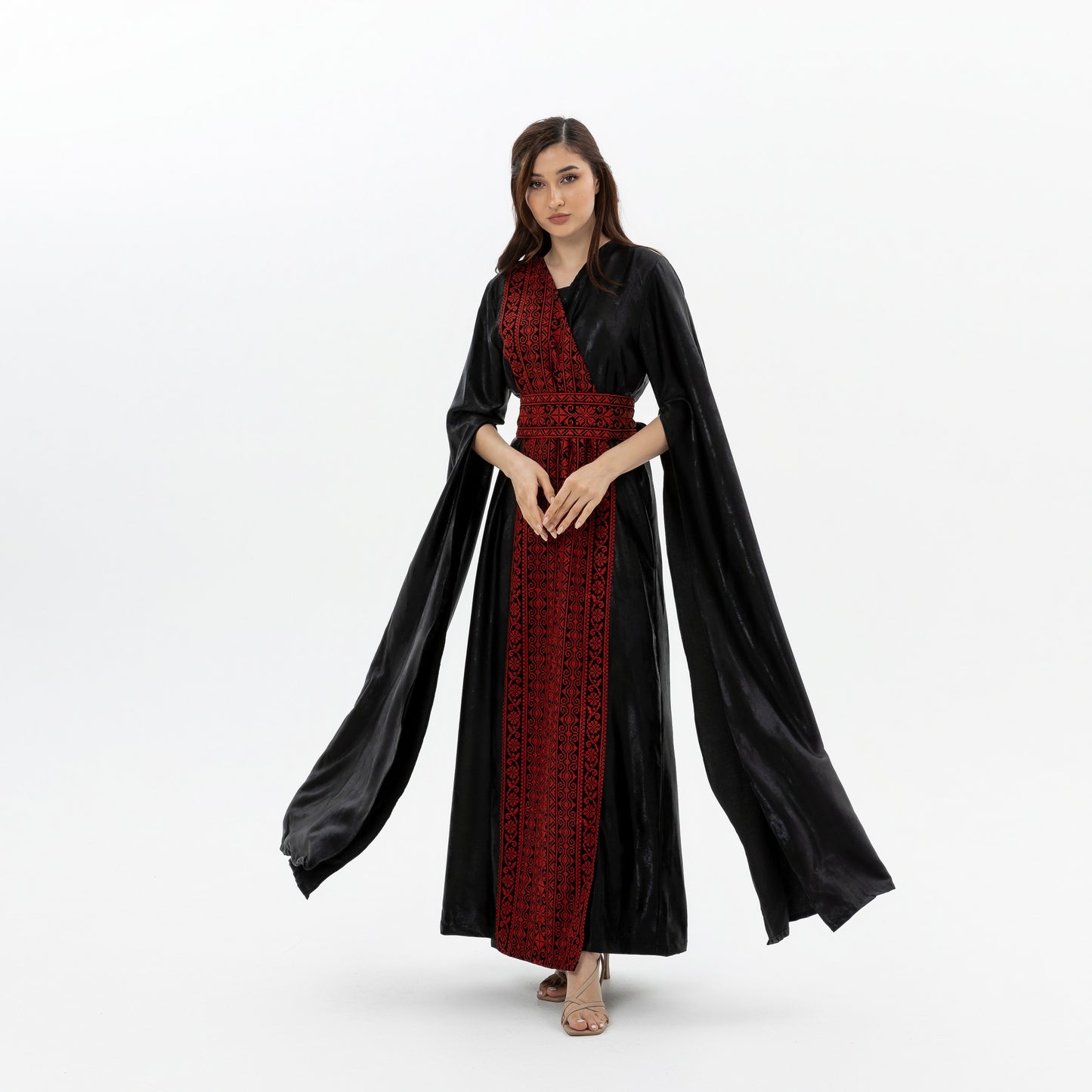 Black Abaya with Red Embroidery Details