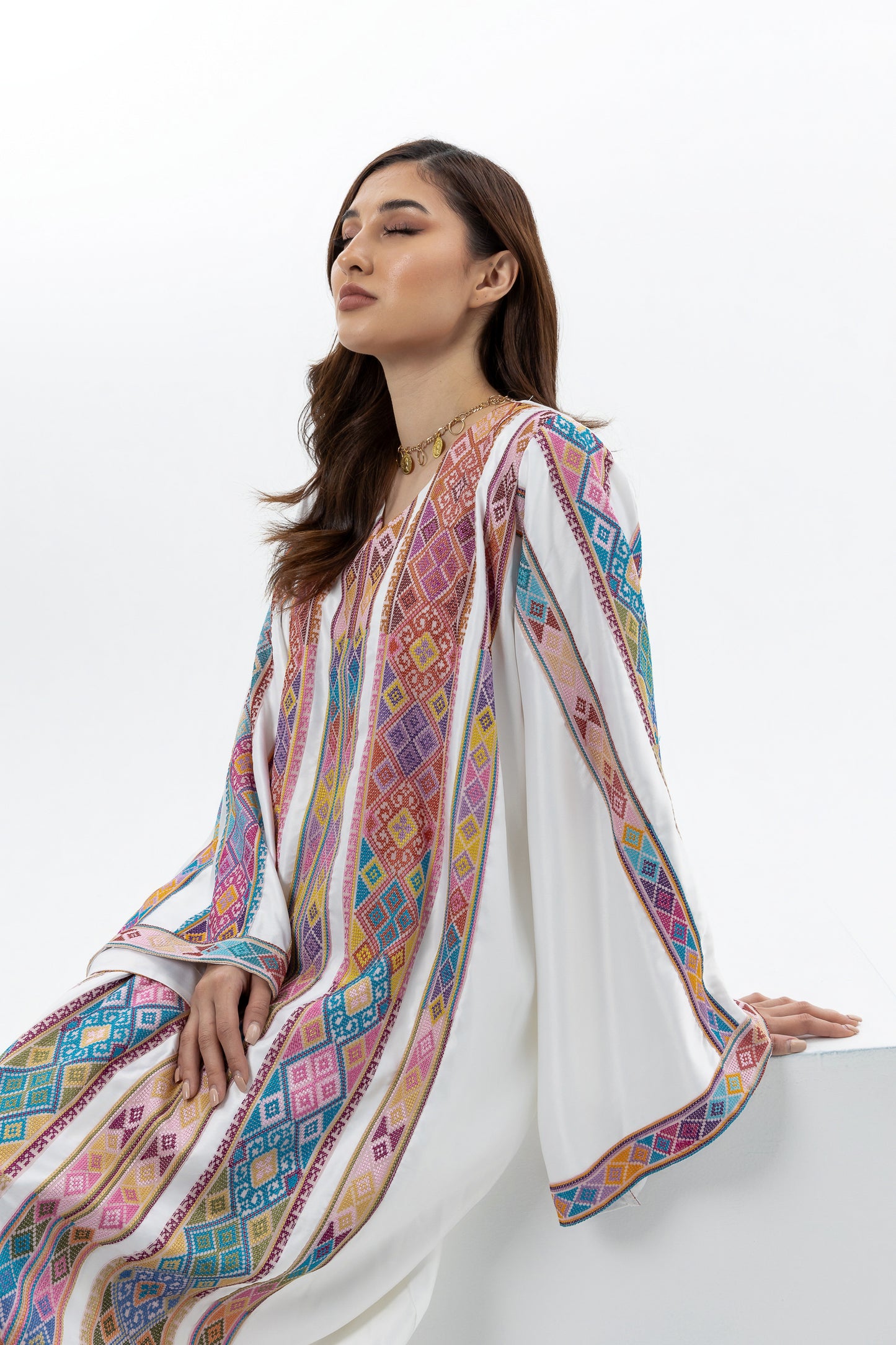 Adult White Kaftan with Tatreez