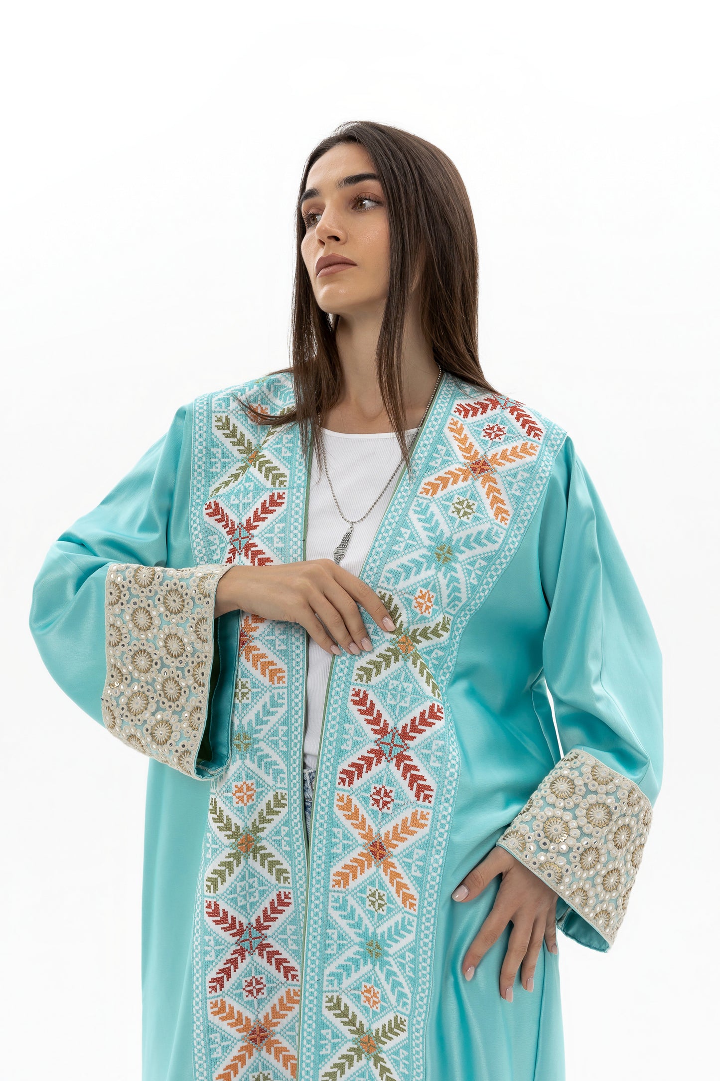 Blue Abaya with Colorful Tatreez