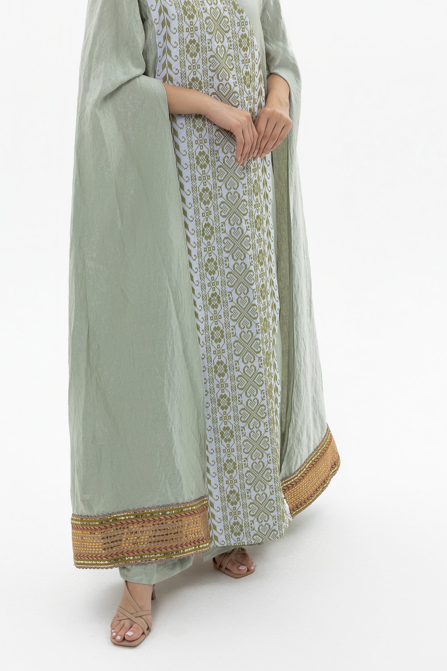 Mint Abaya with Embroidery Details