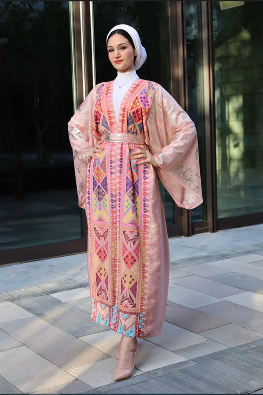 Glittery Pink Abaya with Tatreez