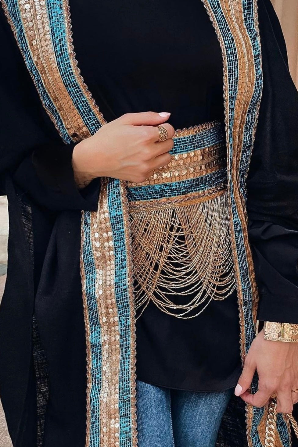 Gold & Black Abaya with Belt