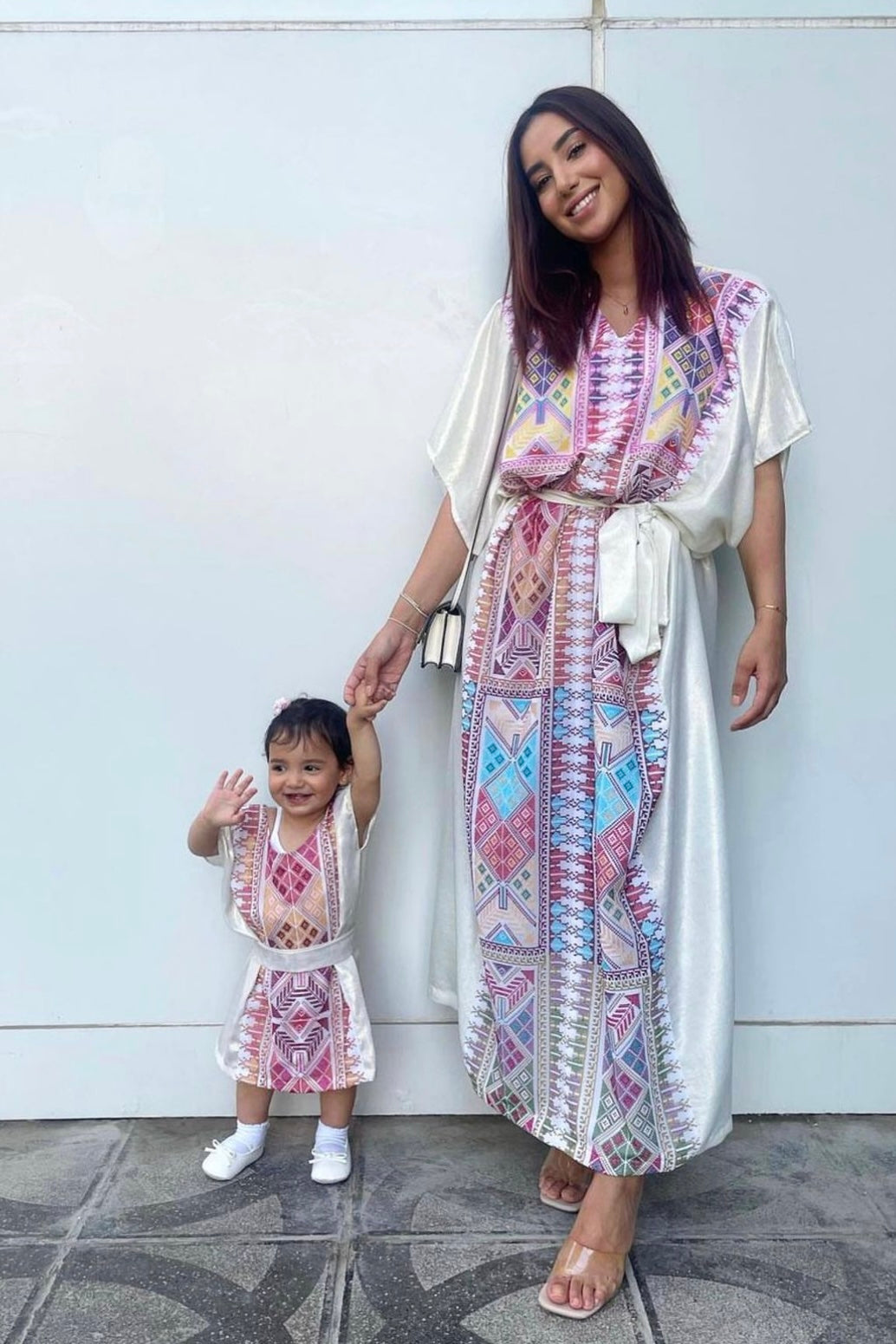 Kids Shimmery Off White Kaftan with Tatreez