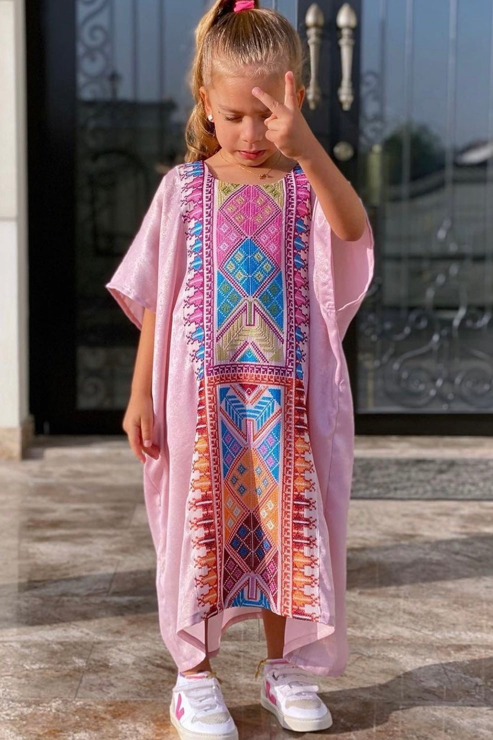 Kids Pink Shimmery Kaftan