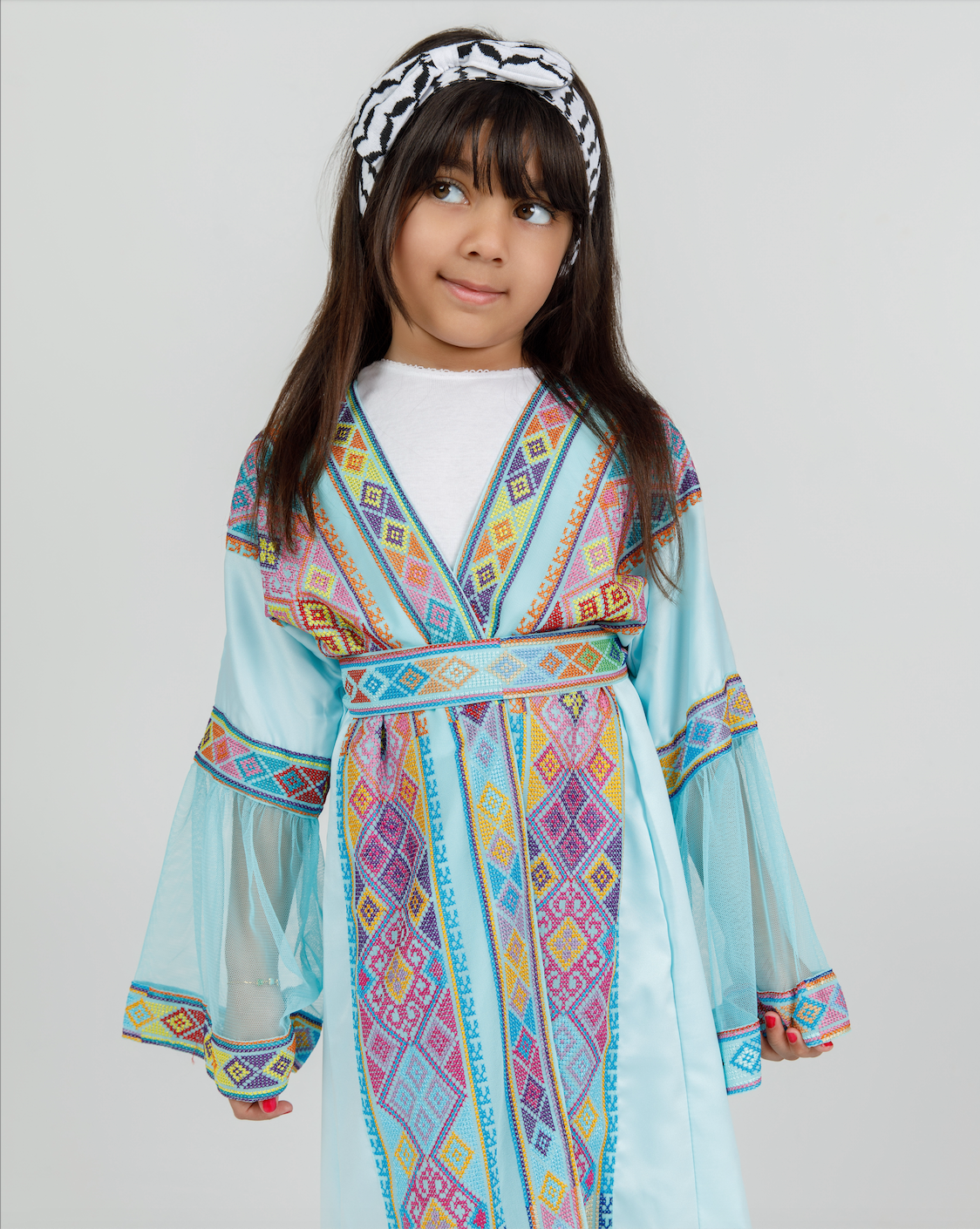 Kids Signature Blue Abaya with Tatreez