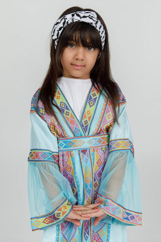 Kids Signature Blue Abaya with Tatreez