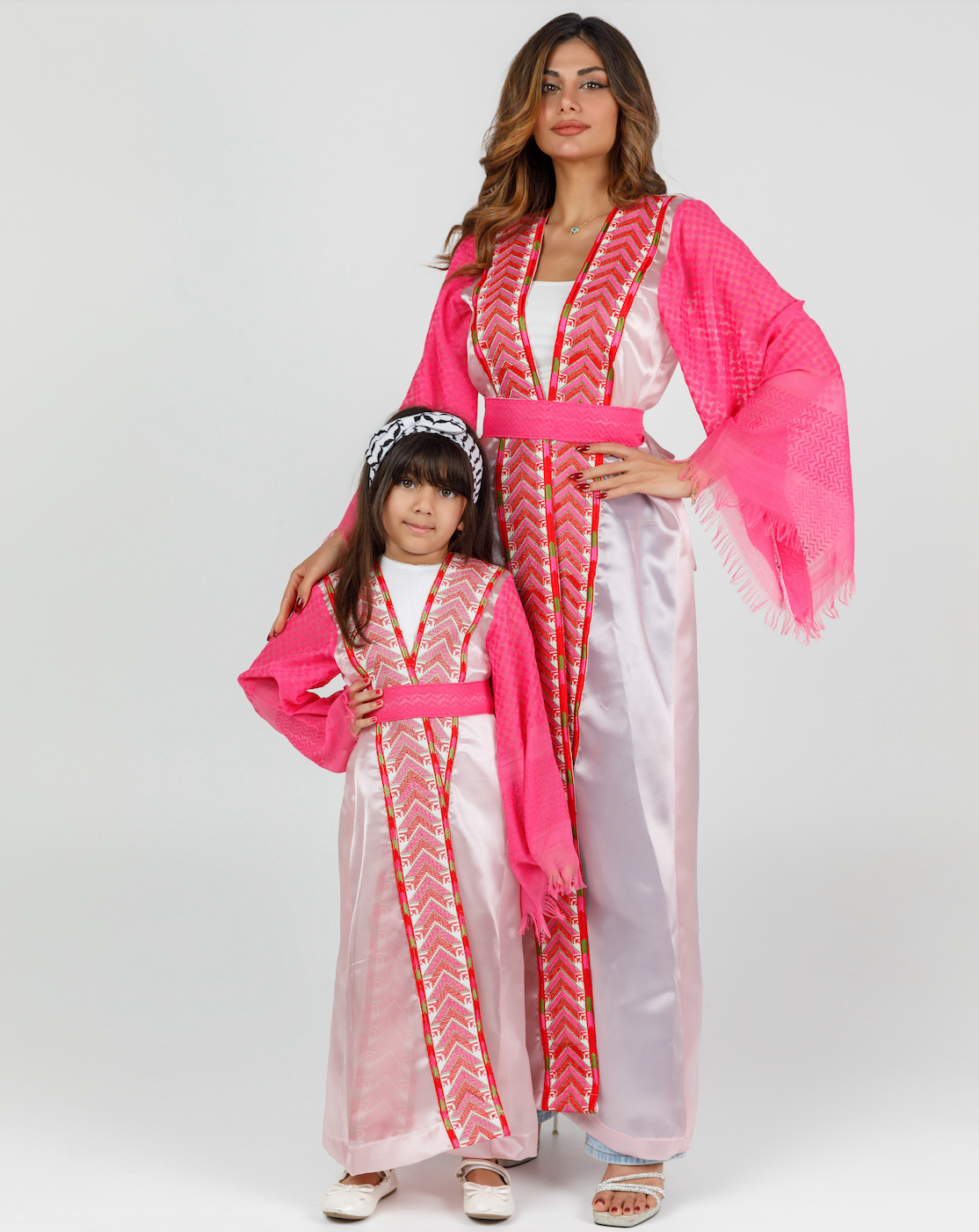 Adult Pink Abaya with Keffiyeh Sleeves