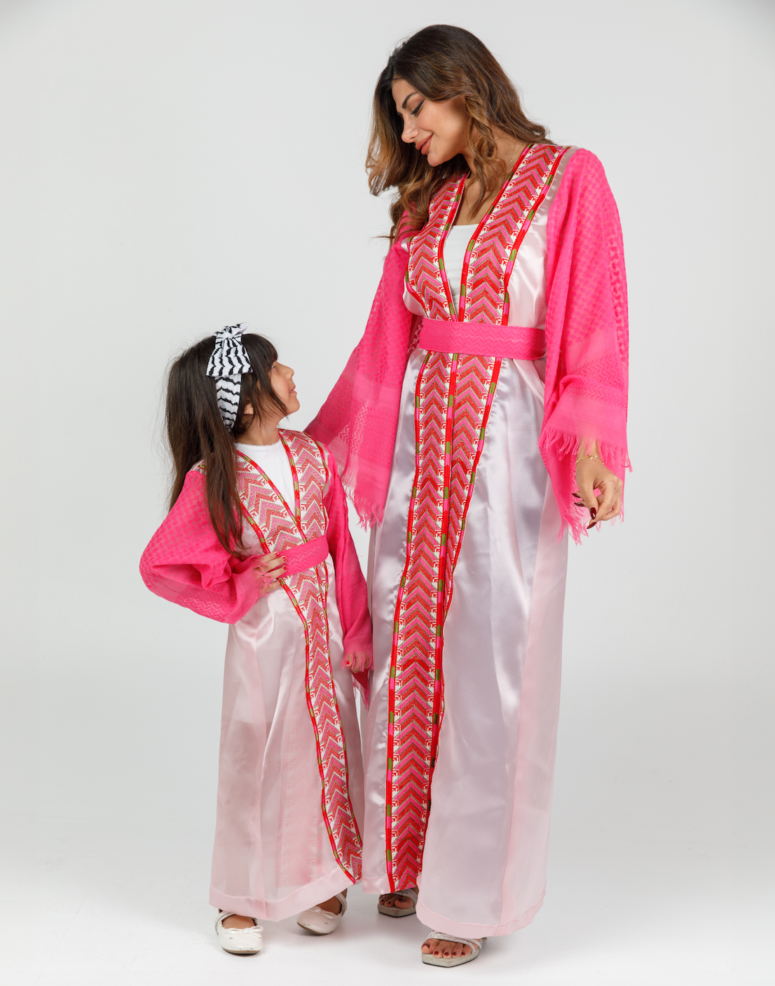 Adult Pink Abaya with Keffiyeh Sleeves