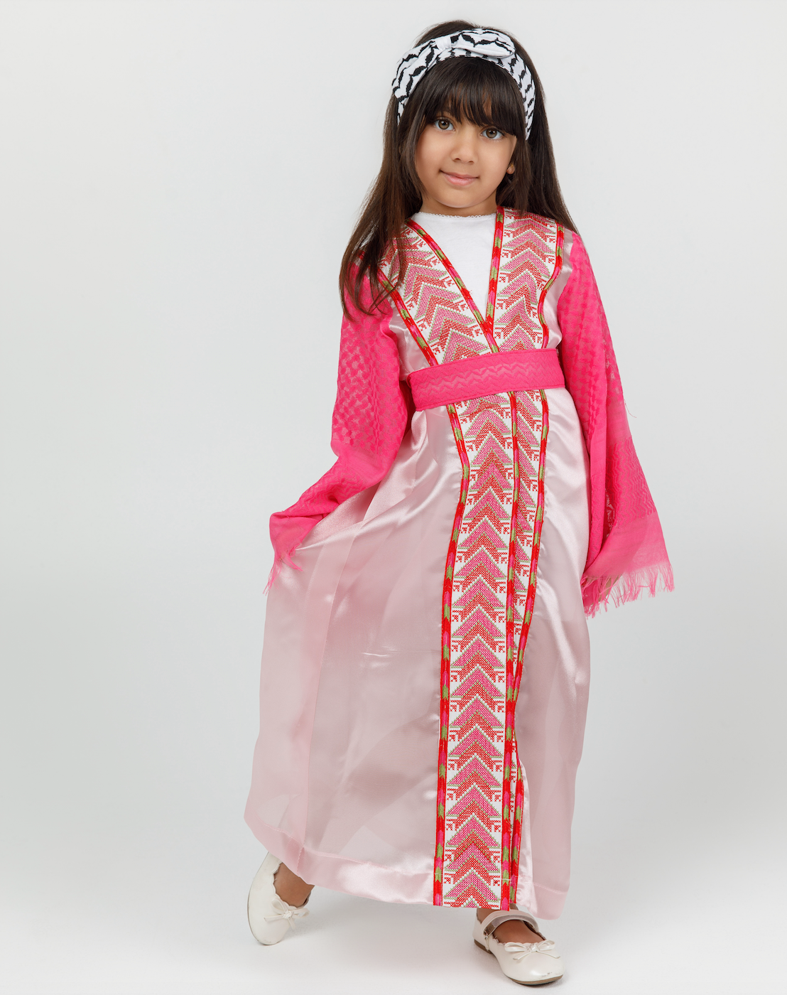 Kids Pink Abaya with Keffiyeh Sleeves