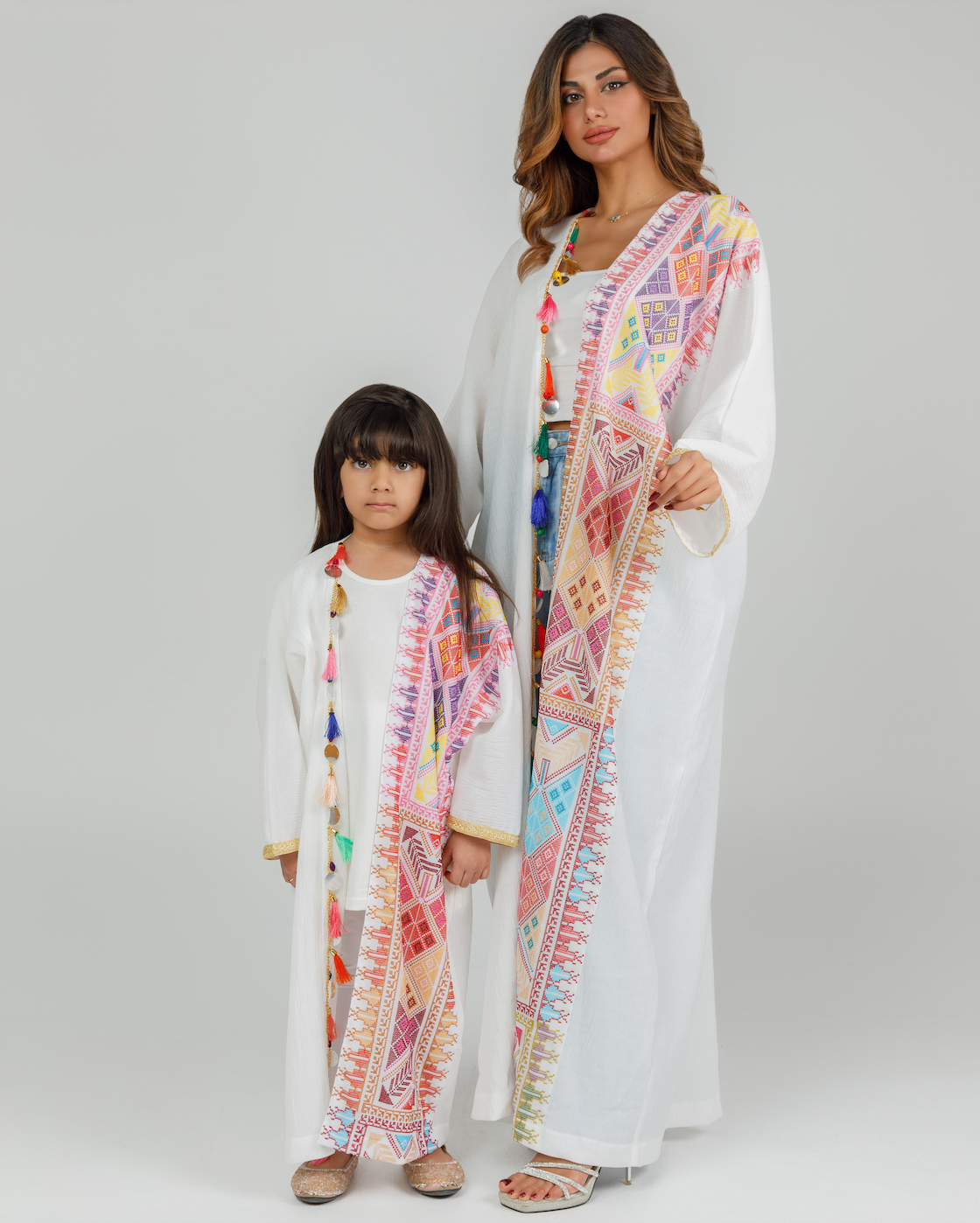 Adult White Abaya with Tatreez & Tassles