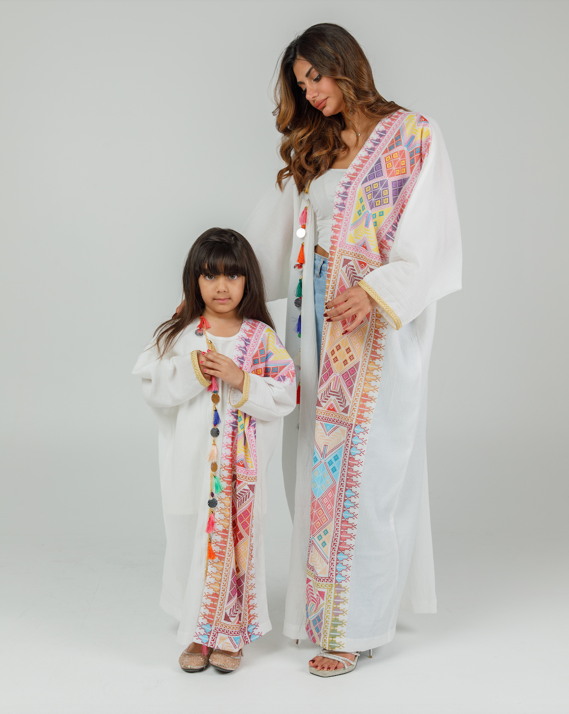 Adult White Abaya with Tatreez & Tassles