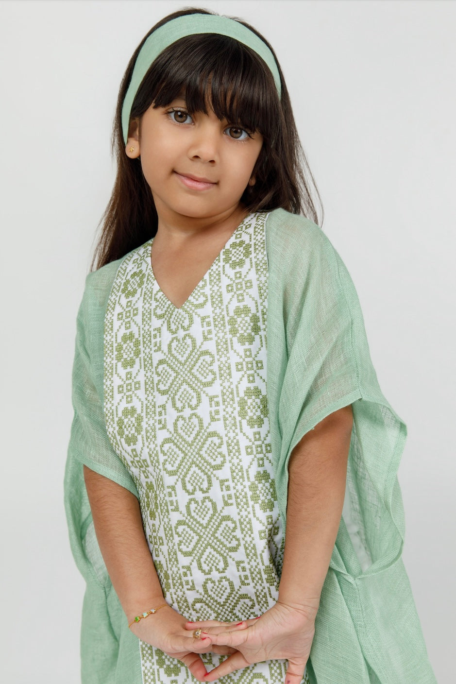 Kids Green Kaftan with Tatreez