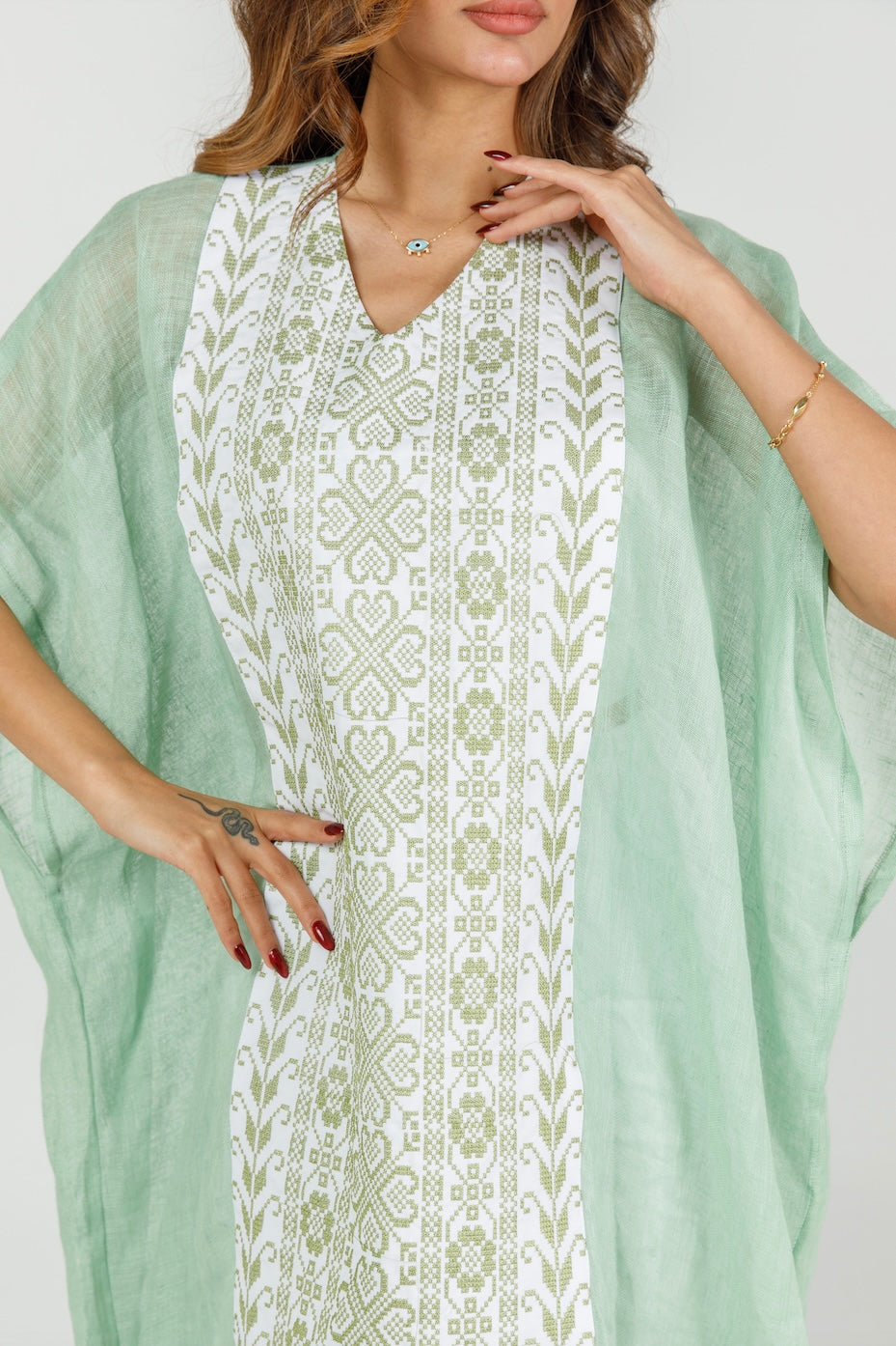 Adult Green Kaftan with Embroidery