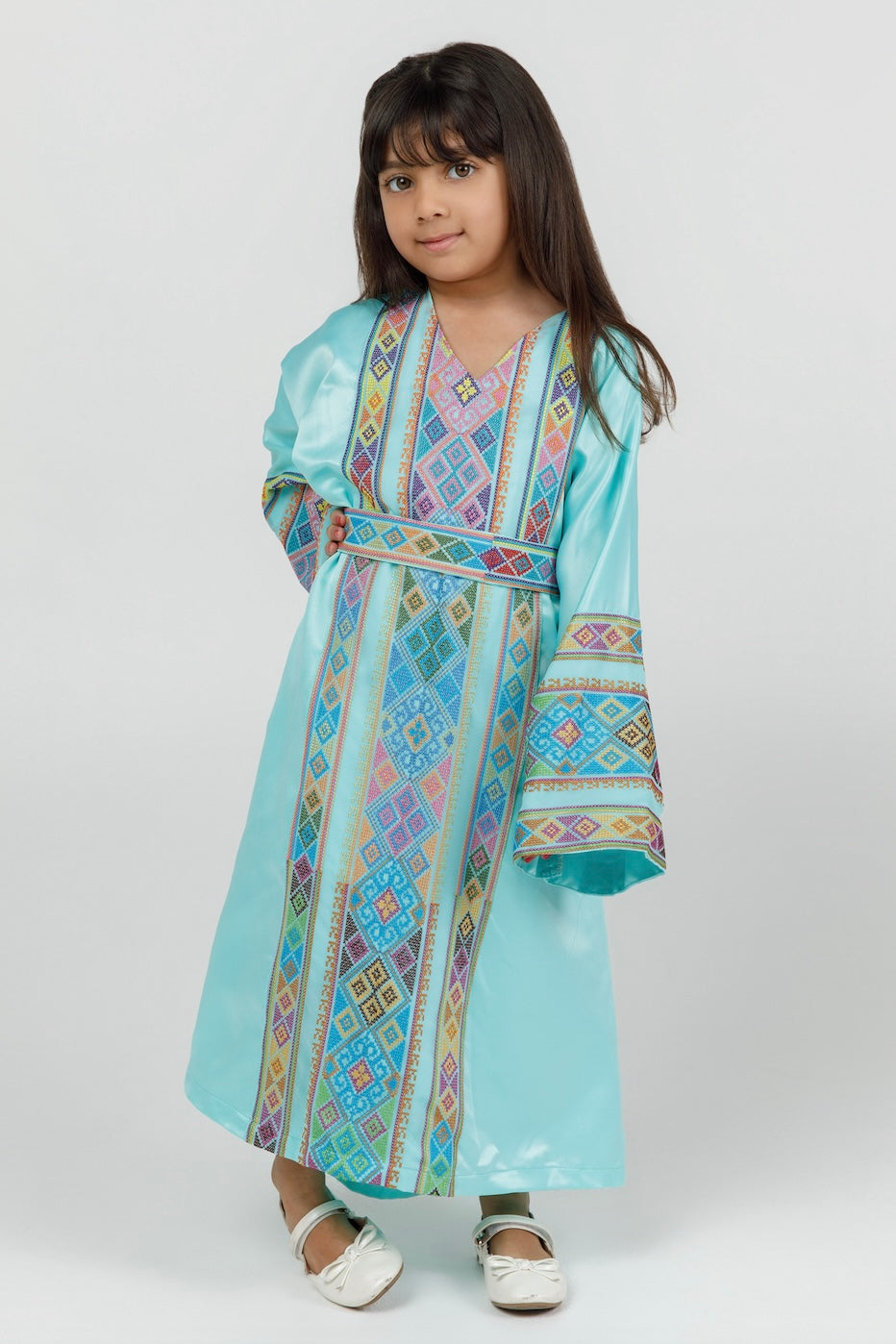 Kids Turquoise Kaftan with Tatreez