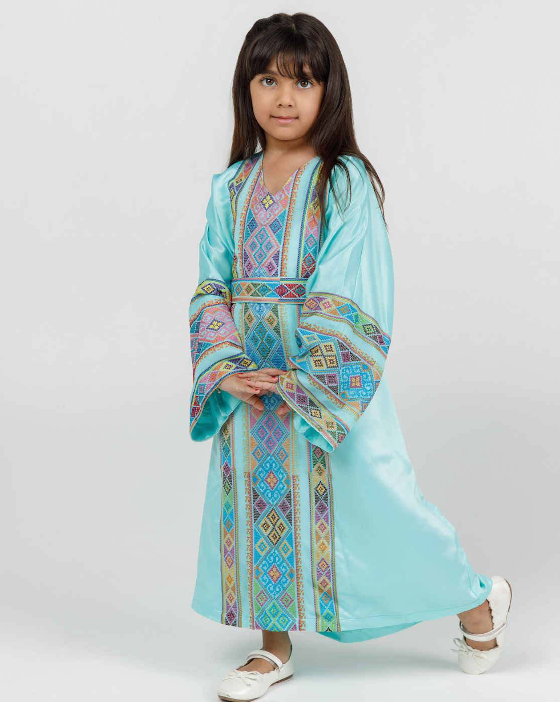 Kids Turquoise Kaftan with Tatreez