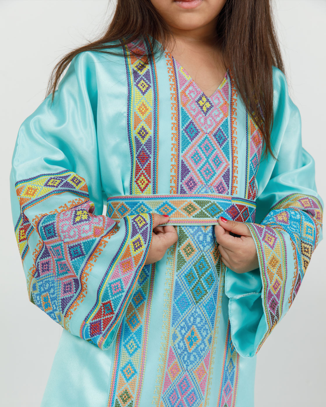 Kids Turquoise Kaftan with Tatreez