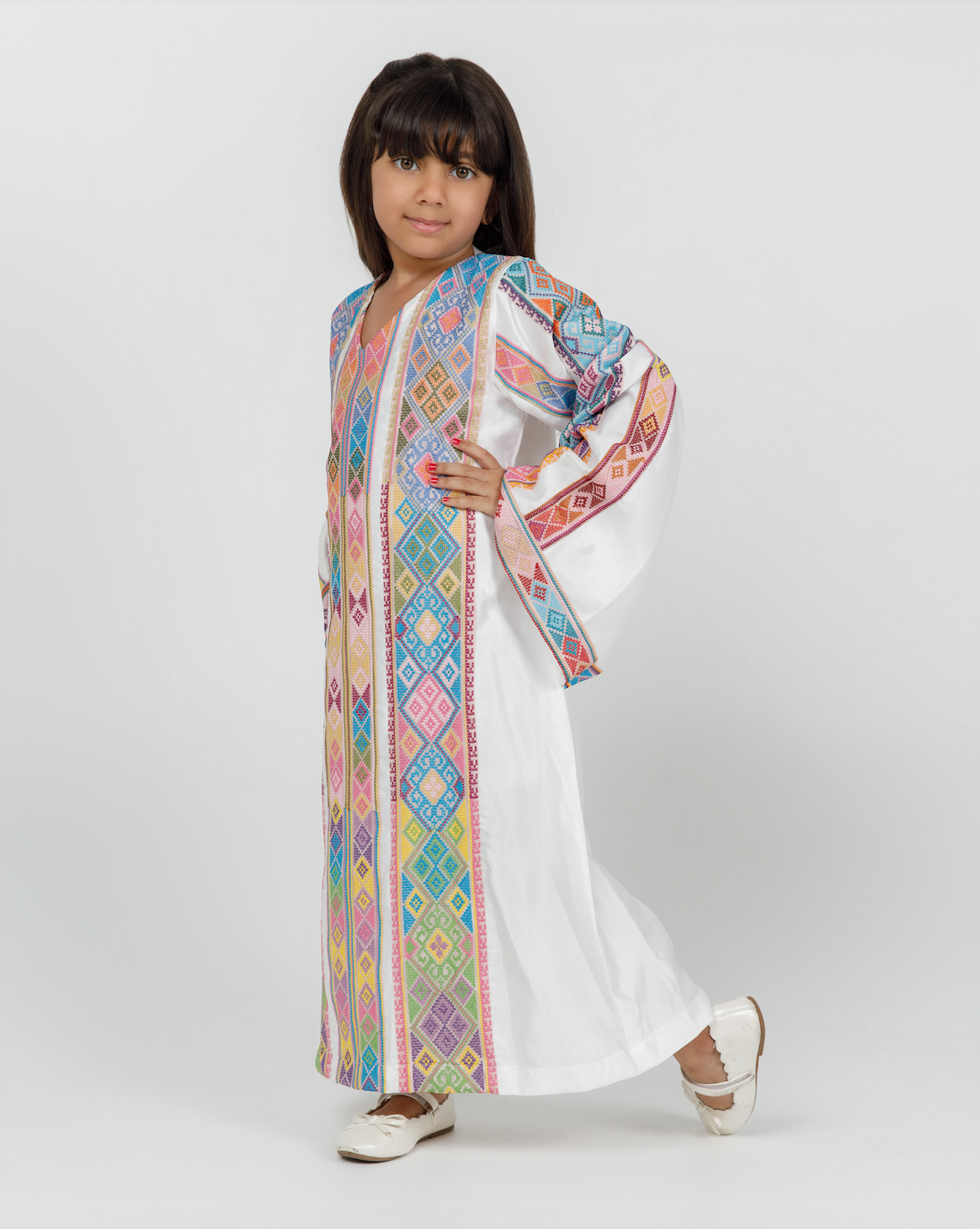 Kids White Kaftan with Tatreez