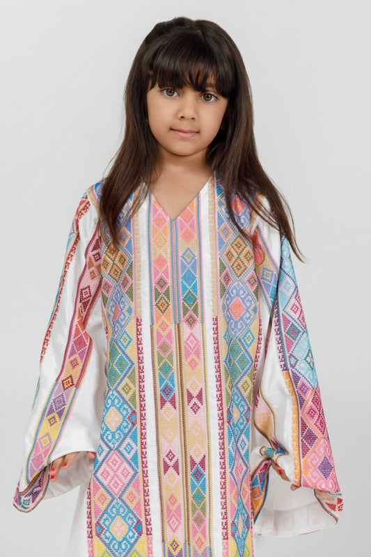 Kids White Kaftan with Tatreez