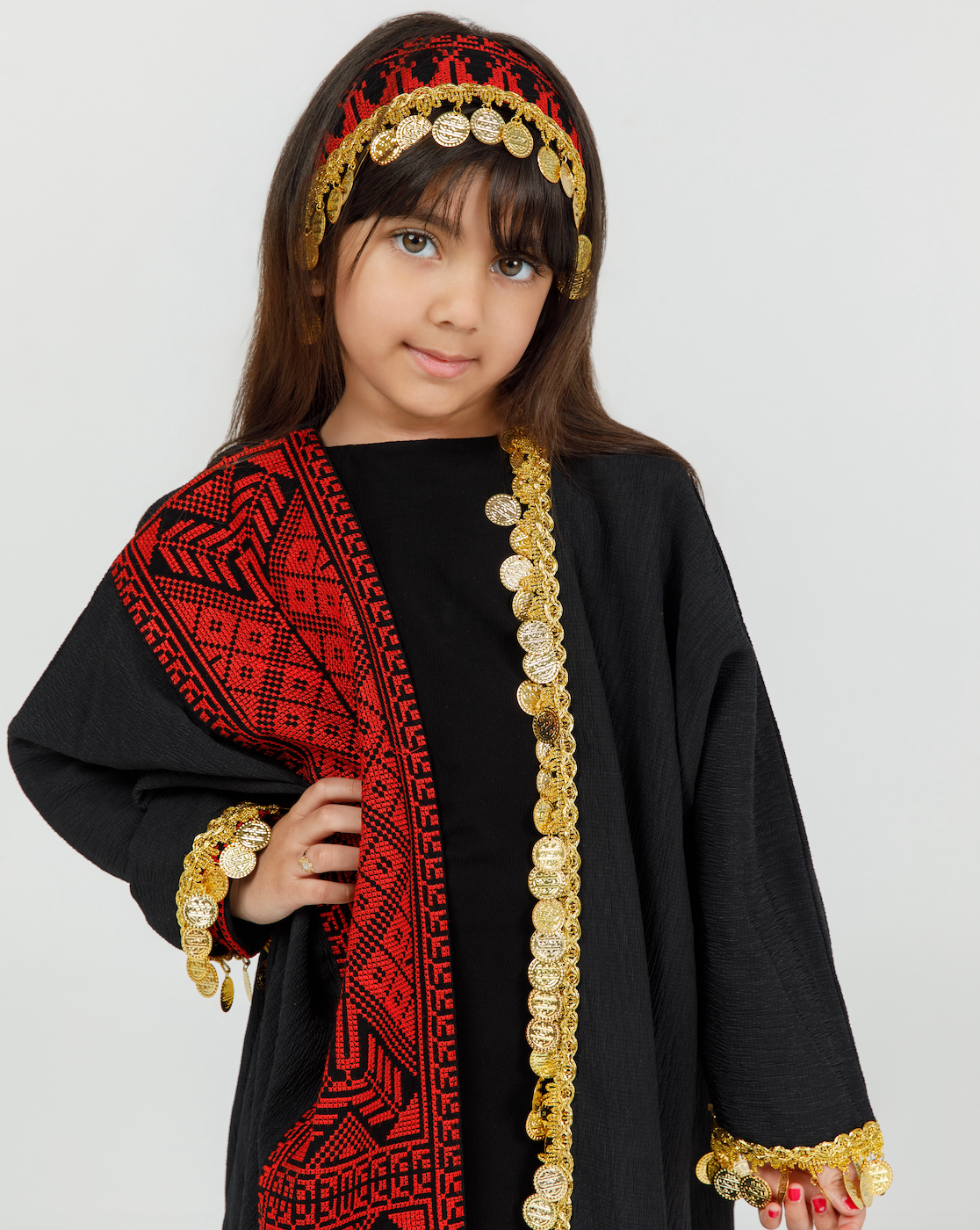 Kids Black Abaya with Tatreez & Coins