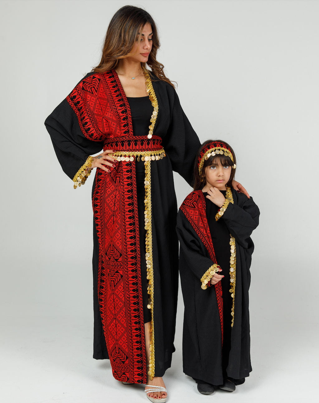 Kids Black Abaya with Tatreez & Coins