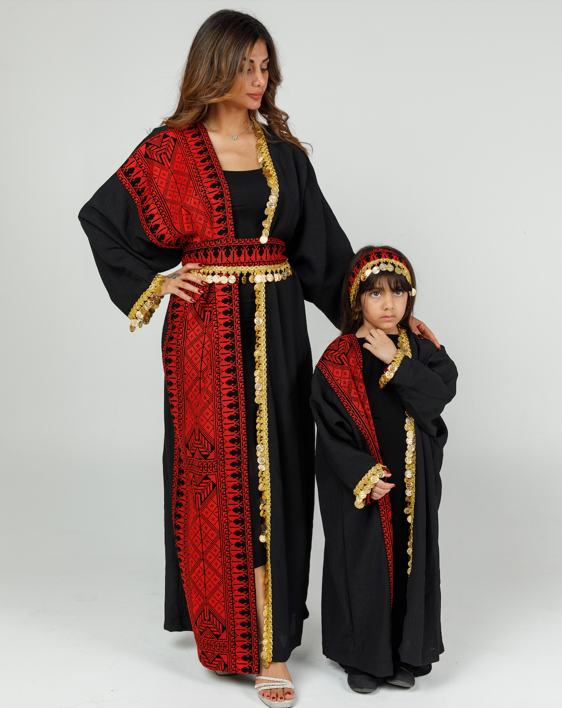 Kids Black Abaya with Tatreez & Coins