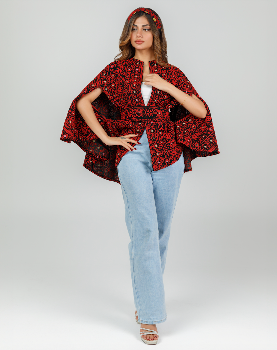 Cape Jacket with Red Tatreez