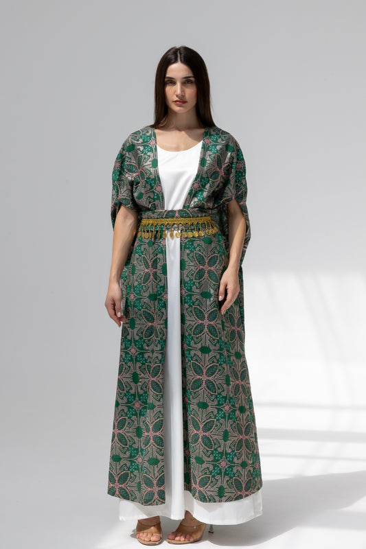 Emerald green kaftan with embroidery
