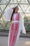 White Abaya with Red Palestinian Tatreez