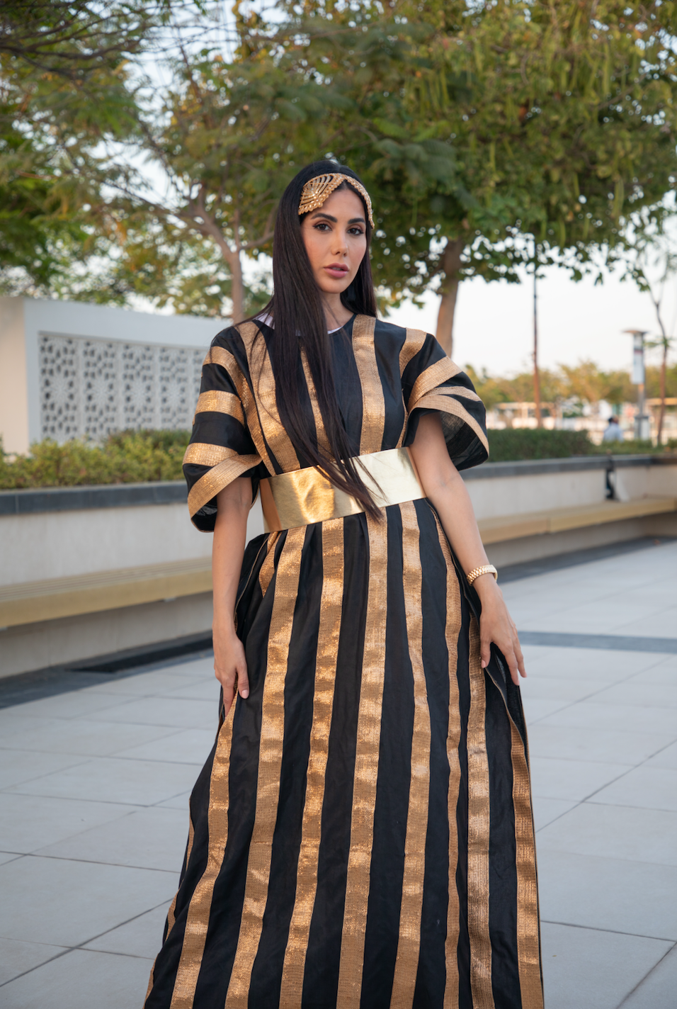 Gold & Black Striped Kaftan