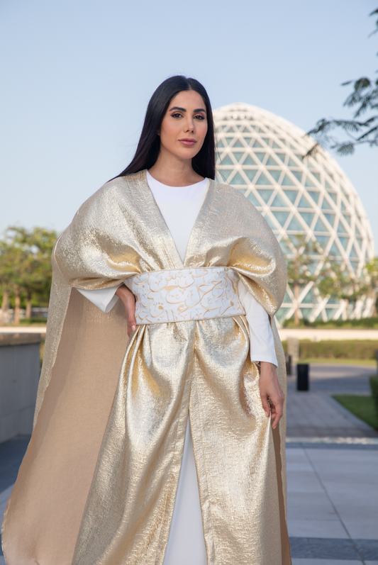 Gold Bisht with Arabic Letters Belt