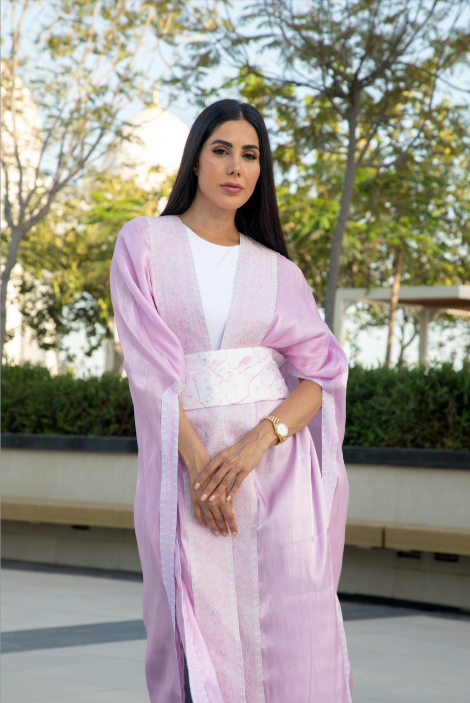 Light Pink Cape with Palestinian Tatreez & Arabic Letters Belt